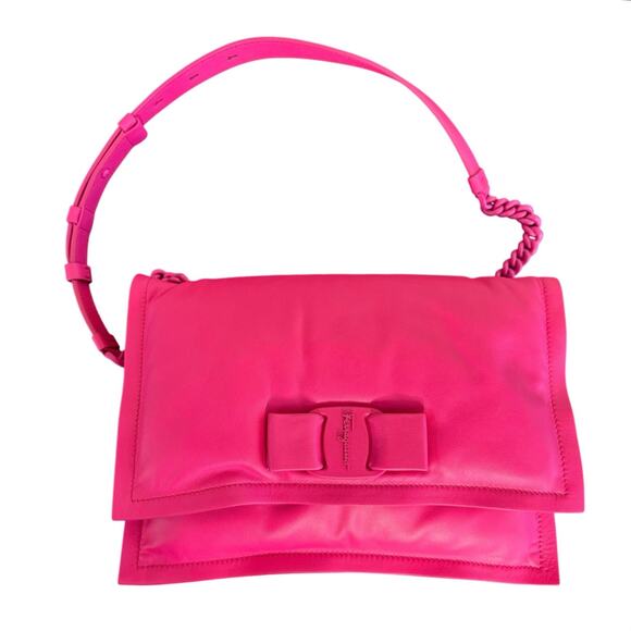 Ferragamo NWT Viva Bow Leather Shoulder Bag in Hot Pink w/Box, Dustbag, & COA